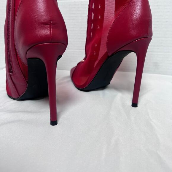 Anne Michelle Deliver the Heat Red Lace Up Pointed Toe Stiletto Booties Womens 6 - Picture 2 of 8
